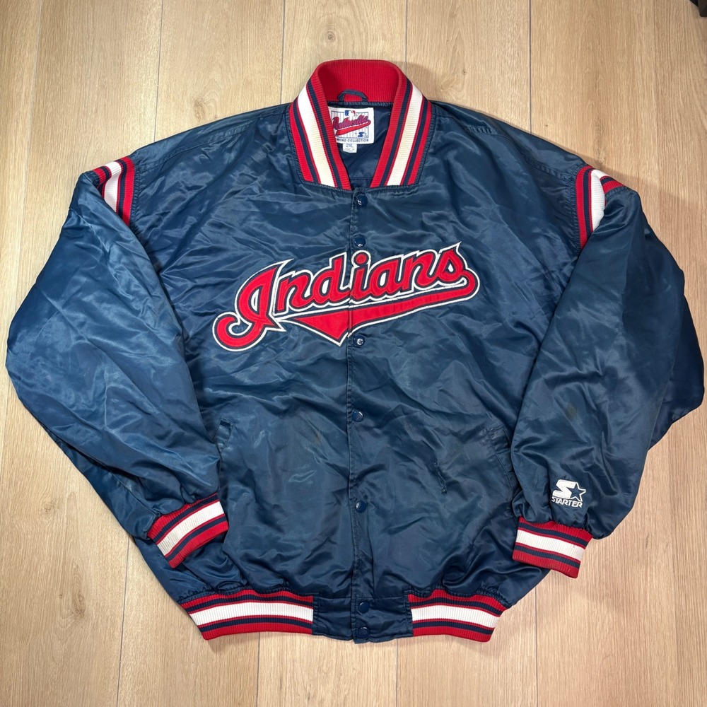 Vintage Starter Cleveland Indians MLB Satin Jacket Navy 2XL Diamond Collection